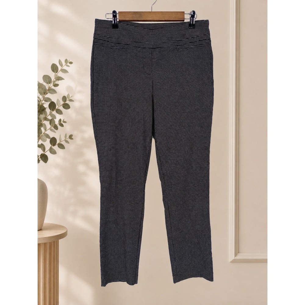 Hilary Radley Dress Pants Women 8 Black White Micro Check‎ Pull On Slim Leg